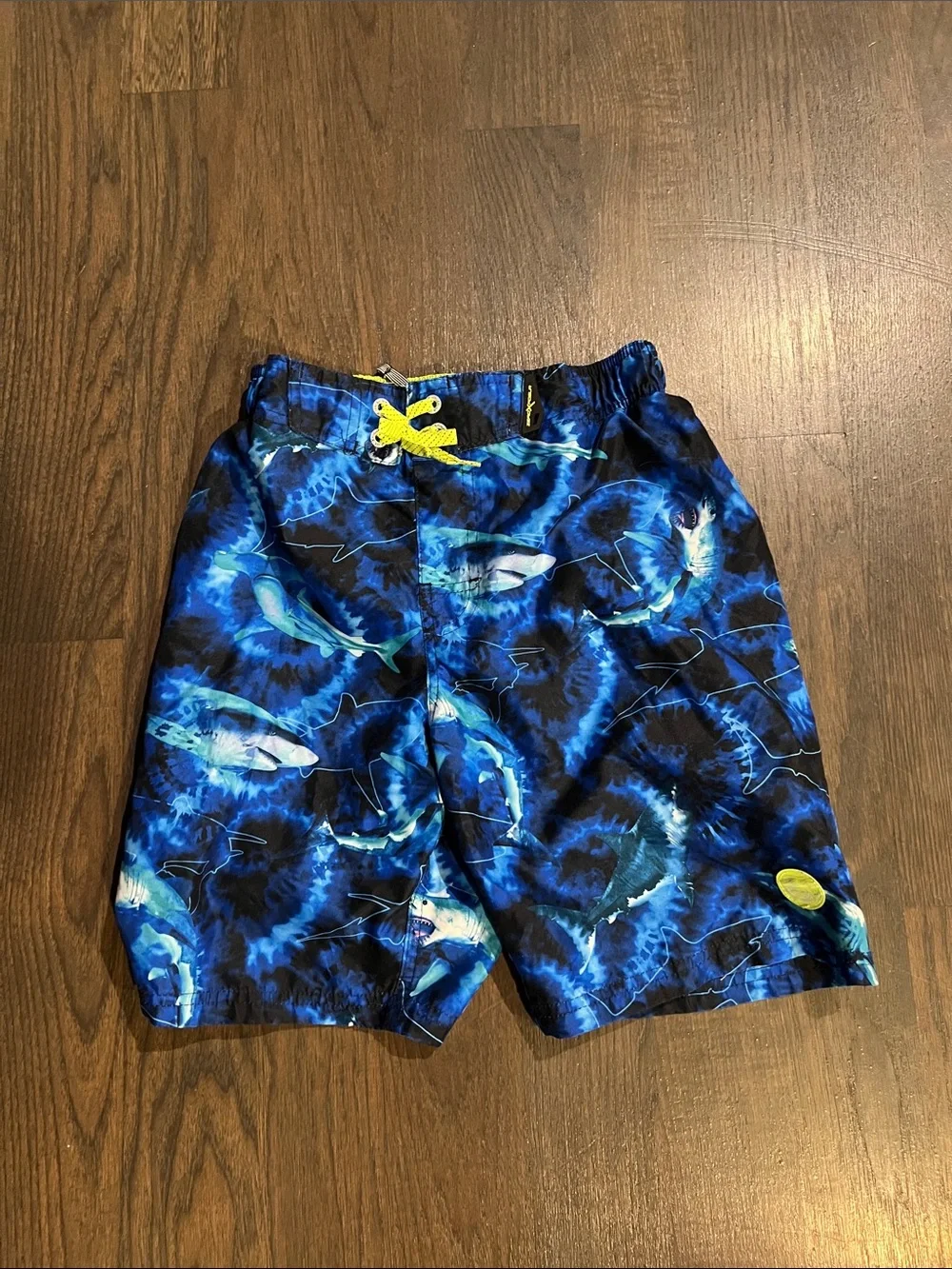 White 'Jaw-some' Shark Graphic Tee with Blue Swim Trunks Size 10-12